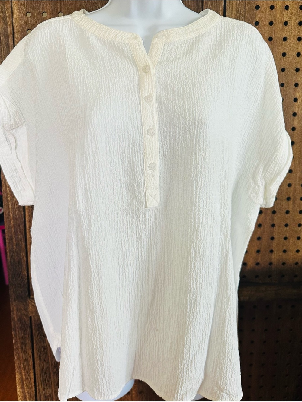 Calvin Klein Cream Textured Button-Placket Tunic Size XL